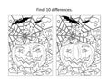 Halloween pumpkin find the differences picture puzzle and coloring page Royalty Free Stock Photo